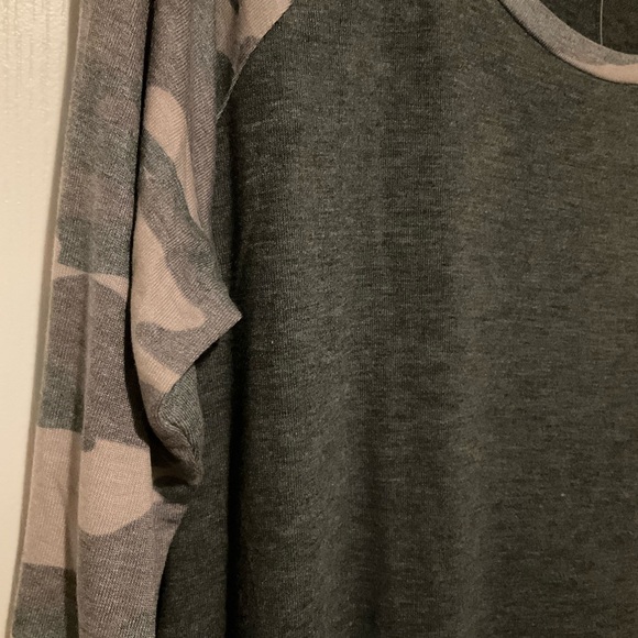 Dark Gray and Camo Raglan Sleeve Top - Picture 2 of 5